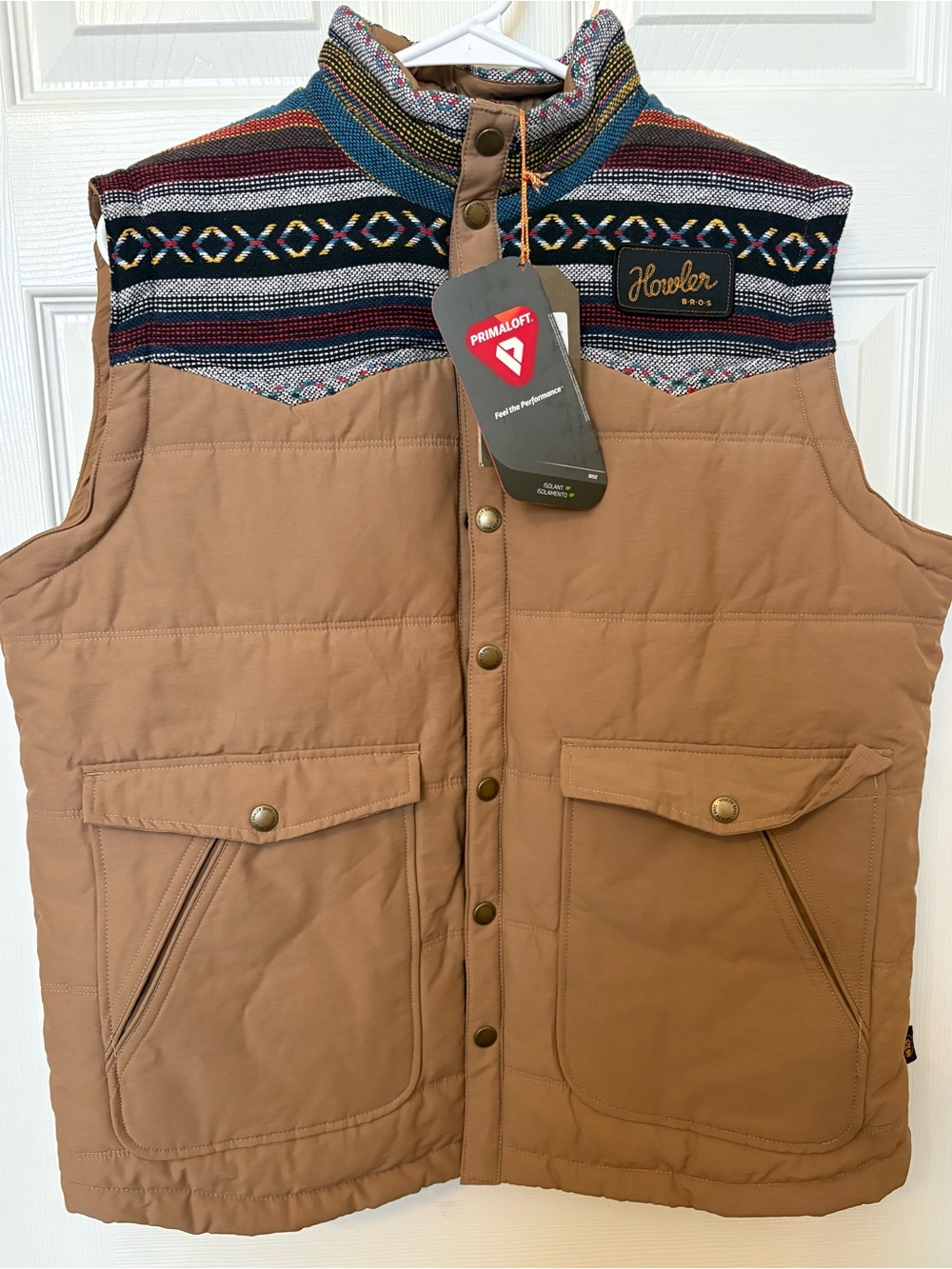 Howler Brothers Brown Quilted Vest with Multicolor Woven Yoke-NEW!